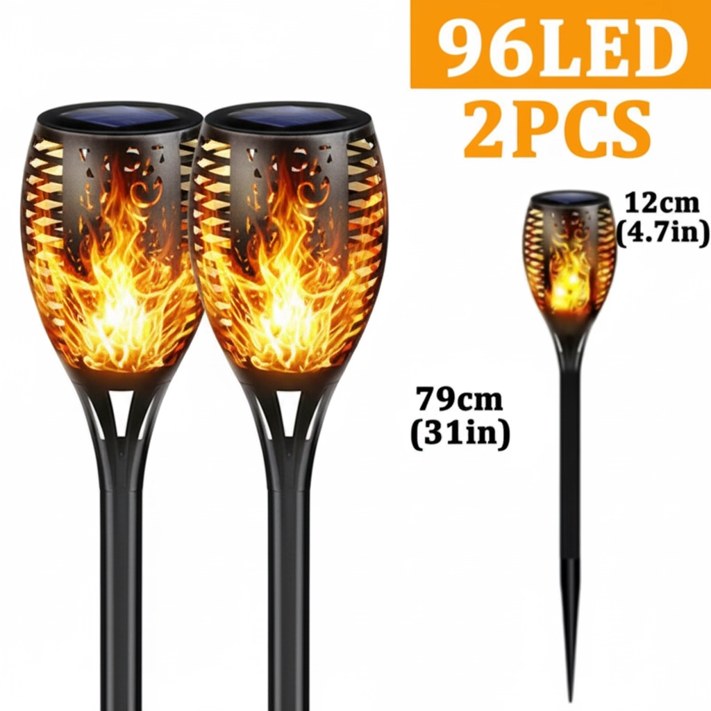 NuviGlow™ Solar Torch Light – 96 LED Flickering Flame