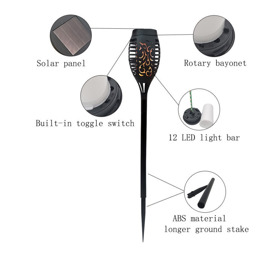NuviGlow™ Solar Torch Light – 96 LED Flickering Flame