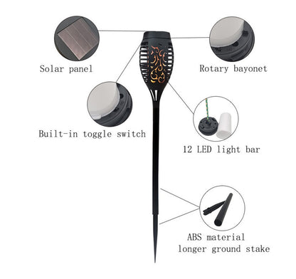 NuviGlow™ Solar Torch Light – 96 LED Flickering Flame